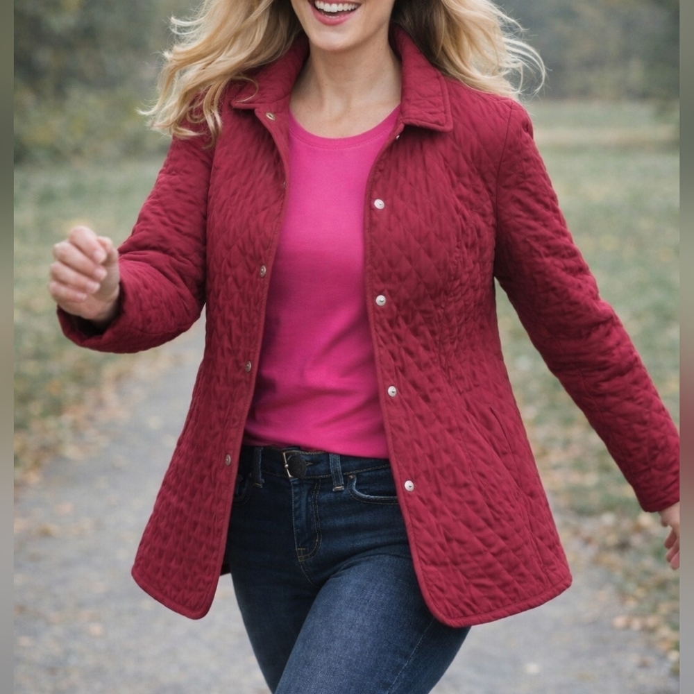 Briggs Of New York Burgundy Quilted Puffer Jacket
